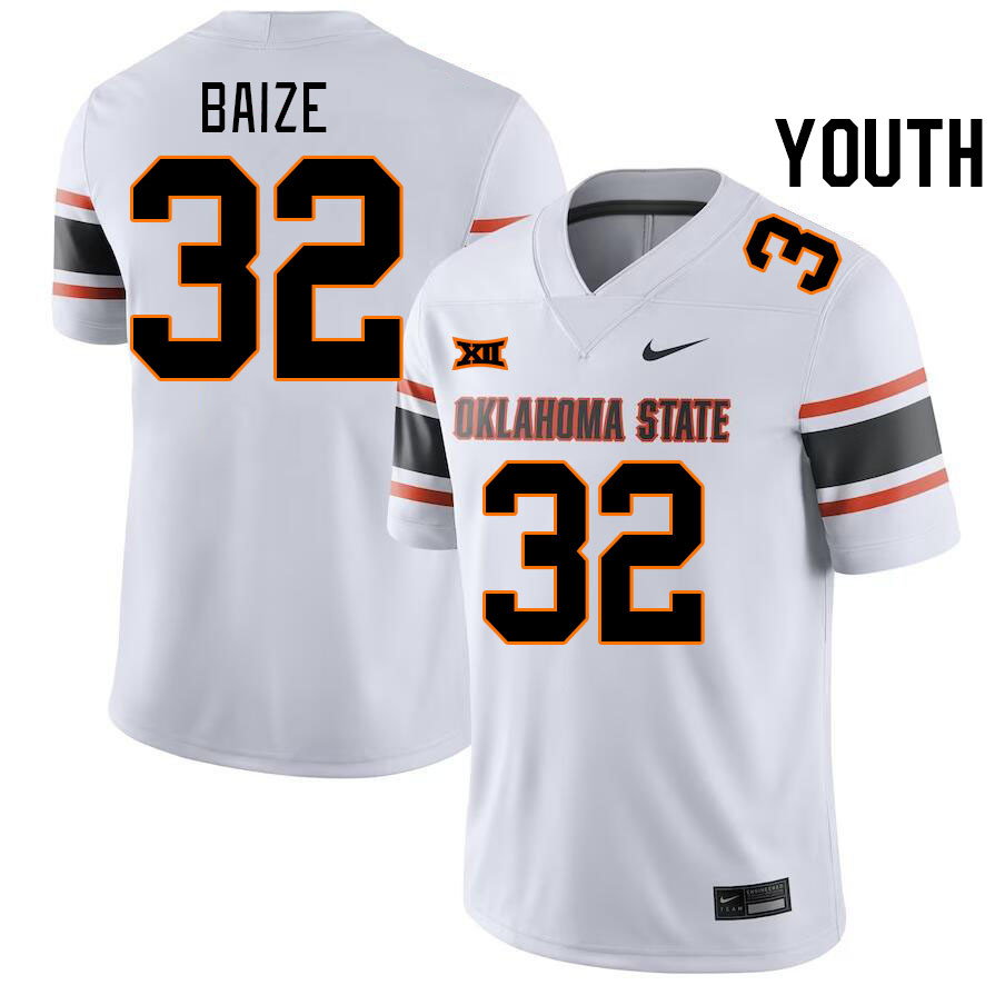 Youth #32 Braden Baize Oklahoma State Cowboys College Football Jerseys Stitched-White